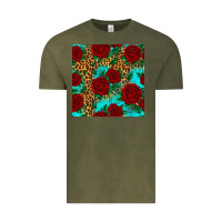 Vintage Olive leopard roses seamless pattern Vintage Tee - HRA Design Shop