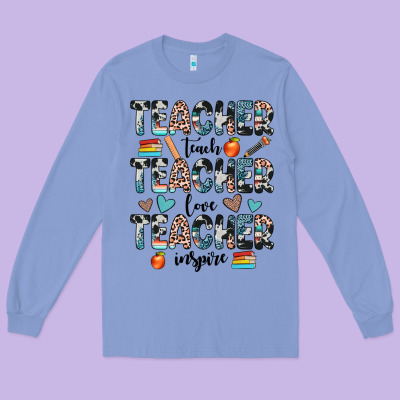 Teacher Teach Love Inspire Long Sleeve Tee Designed By Jahusdesignshop
