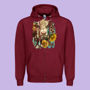 Hereford Heifer With Sunflower And Leopard Zipper Hoodie Designed By Lillyallendesigns