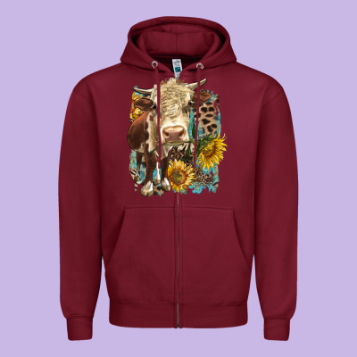Hereford Heifer With Sunflower And Leopard Zipper Hoodie Designed By Lillyallendesigns