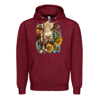 Burgundy Hereford heifer with sunflower and leopard Zipper Hoodie - LillyAllenDesigns