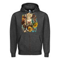 Charcoal Heather Hereford heifer with sunflower and leopard Zipper Hoodie - LillyAllenDesigns