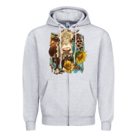 Heather Grey Hereford heifer with sunflower and leopard Zipper Hoodie - LillyAllenDesigns