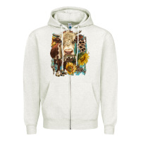 Oatmeal Heather Hereford heifer with sunflower and leopard Zipper Hoodie - LillyAllenDesigns