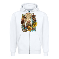 White Hereford heifer with sunflower and leopard Zipper Hoodie - LillyAllenDesigns