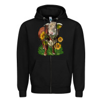 Black hereford bull with sunflowers Zipper Hoodie - LillyAllenDesigns