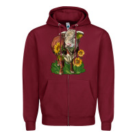 Burgundy hereford bull with sunflowers Zipper Hoodie - LillyAllenDesigns