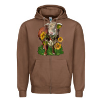 Chestnut hereford bull with sunflowers Zipper Hoodie - LillyAllenDesigns