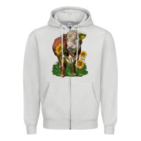Dove Grey hereford bull with sunflowers Zipper Hoodie - LillyAllenDesigns