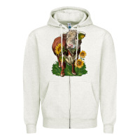 Oatmeal Heather hereford bull with sunflowers Zipper Hoodie - LillyAllenDesigns