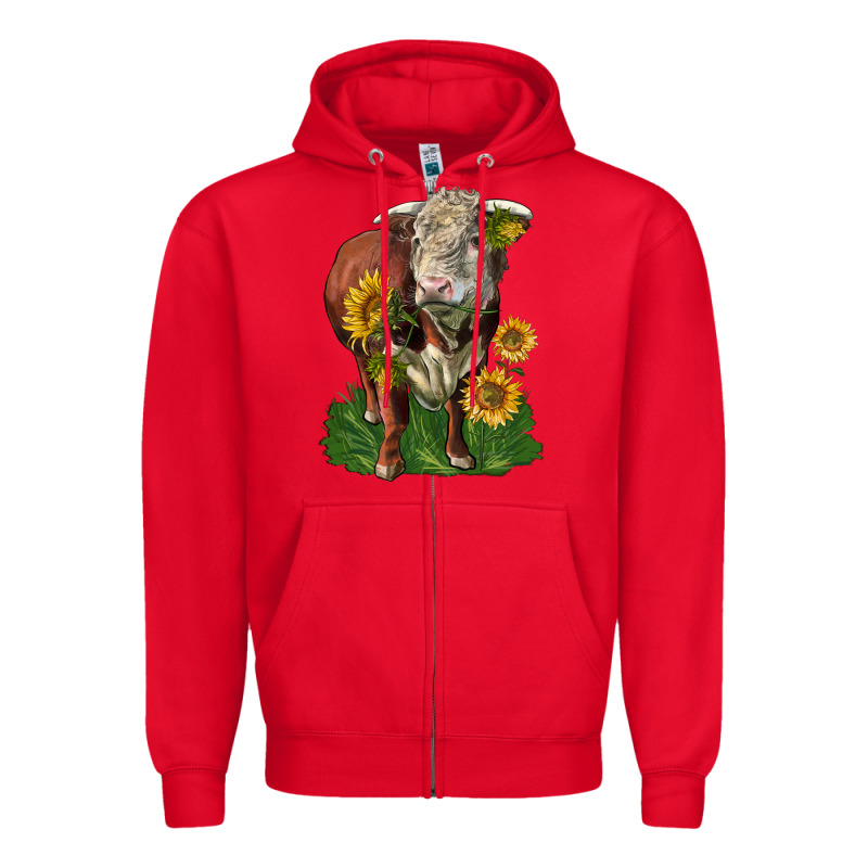Hereford Bull With Sunflowers Zipper Hoodie by LillyAllenDesigns | Teevron