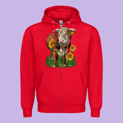 Hereford Bull With Sunflowers Zipper Hoodie Designed By Lillyallendesigns
