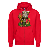 Red hereford bull with sunflowers Zipper Hoodie - LillyAllenDesigns