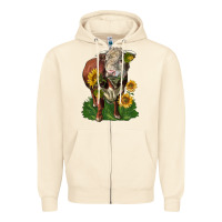 Sandshell hereford bull with sunflowers Zipper Hoodie - LillyAllenDesigns