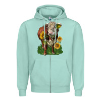 Seafoam hereford bull with sunflowers Zipper Hoodie - LillyAllenDesigns