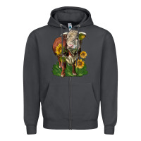 Smoke hereford bull with sunflowers Zipper Hoodie - LillyAllenDesigns