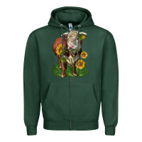 Sports Green hereford bull with sunflowers Zipper Hoodie - LillyAllenDesigns