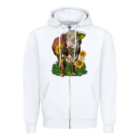 White hereford bull with sunflowers Zipper Hoodie - LillyAllenDesigns