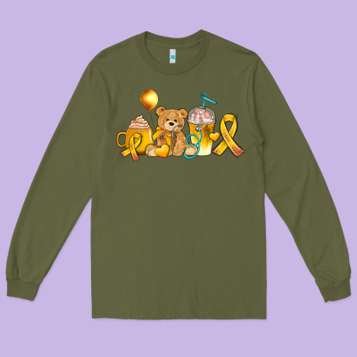 Childhood Cancer Ribbon And Coffee Cups Long Sleeve Tee Designed By Adodesignshop