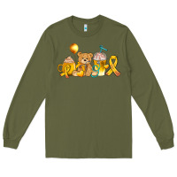 Army Green childhood cancer ribbon and coffee cups Long Sleeve Tee - AdoDesignShop