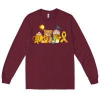 Burgundy childhood cancer ribbon and coffee cups Long Sleeve Tee - AdoDesignShop