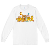 White childhood cancer ribbon and coffee cups Long Sleeve Tee - AdoDesignShop