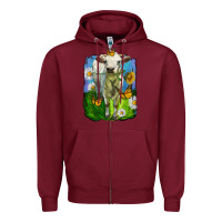Burgundy charolais heifer with sunflower and daisies Zipper Hoodie - LillyAllenDesigns