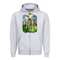 Heather Grey charolais heifer with sunflower and daisies Zipper Hoodie - LillyAllenDesigns