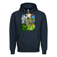Navy charolais heifer with sunflower and daisies Zipper Hoodie - LillyAllenDesigns