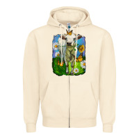 Sandshell charolais heifer with sunflower and daisies Zipper Hoodie - LillyAllenDesigns