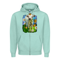 Seafoam charolais heifer with sunflower and daisies Zipper Hoodie - LillyAllenDesigns