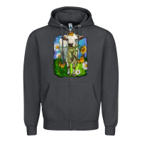 Smoke charolais heifer with sunflower and daisies Zipper Hoodie - LillyAllenDesigns