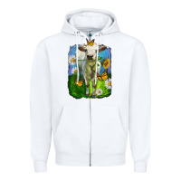Charolais Heifer With Sunflower And Daisies Zipper Hoodie | Teevron