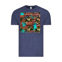 Vintage Denim hunting deer american flag seamless pattern Vintage Tee - HRA Design Shop
