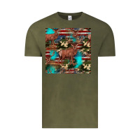 Vintage Olive hunting deer american flag seamless pattern Vintage Tee - HRA Design Shop