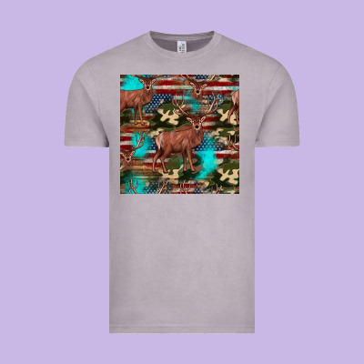 Hunting Deer American Flag Seamless Pattern Vintage Tee Designed By Hra Design Shop