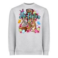 Heather Grey Easter Day He lives Heavyweight Sweatshirt - OliviaCreatesArt