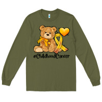 Army Green childhood cancer and cancer ribbon Long Sleeve Tee - AdoDesignShop