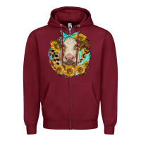 Burgundy simmental heifer with sunflowers and leopard Zipper Hoodie - LillyAllenDesigns