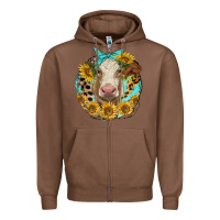 Chestnut simmental heifer with sunflowers and leopard Zipper Hoodie - LillyAllenDesigns