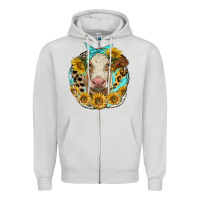Dove Grey simmental heifer with sunflowers and leopard Zipper Hoodie - LillyAllenDesigns