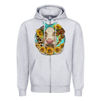 Heather Grey simmental heifer with sunflowers and leopard Zipper Hoodie - LillyAllenDesigns