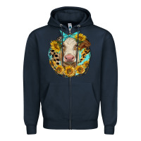 Navy simmental heifer with sunflowers and leopard Zipper Hoodie - LillyAllenDesigns