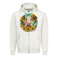 Simmental Heifer With Sunflowers And Leopard Zipper Hoodie | Teevron