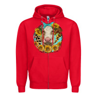 Red simmental heifer with sunflowers and leopard Zipper Hoodie - LillyAllenDesigns