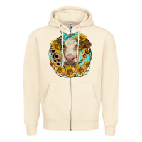 Sandshell simmental heifer with sunflowers and leopard Zipper Hoodie - LillyAllenDesigns