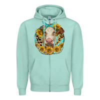 Seafoam simmental heifer with sunflowers and leopard Zipper Hoodie - LillyAllenDesigns