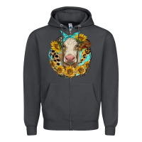 Smoke simmental heifer with sunflowers and leopard Zipper Hoodie - LillyAllenDesigns