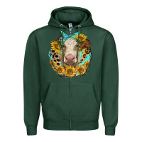 Sports Green simmental heifer with sunflowers and leopard Zipper Hoodie - LillyAllenDesigns