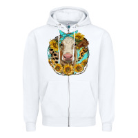 White simmental heifer with sunflowers and leopard Zipper Hoodie - LillyAllenDesigns